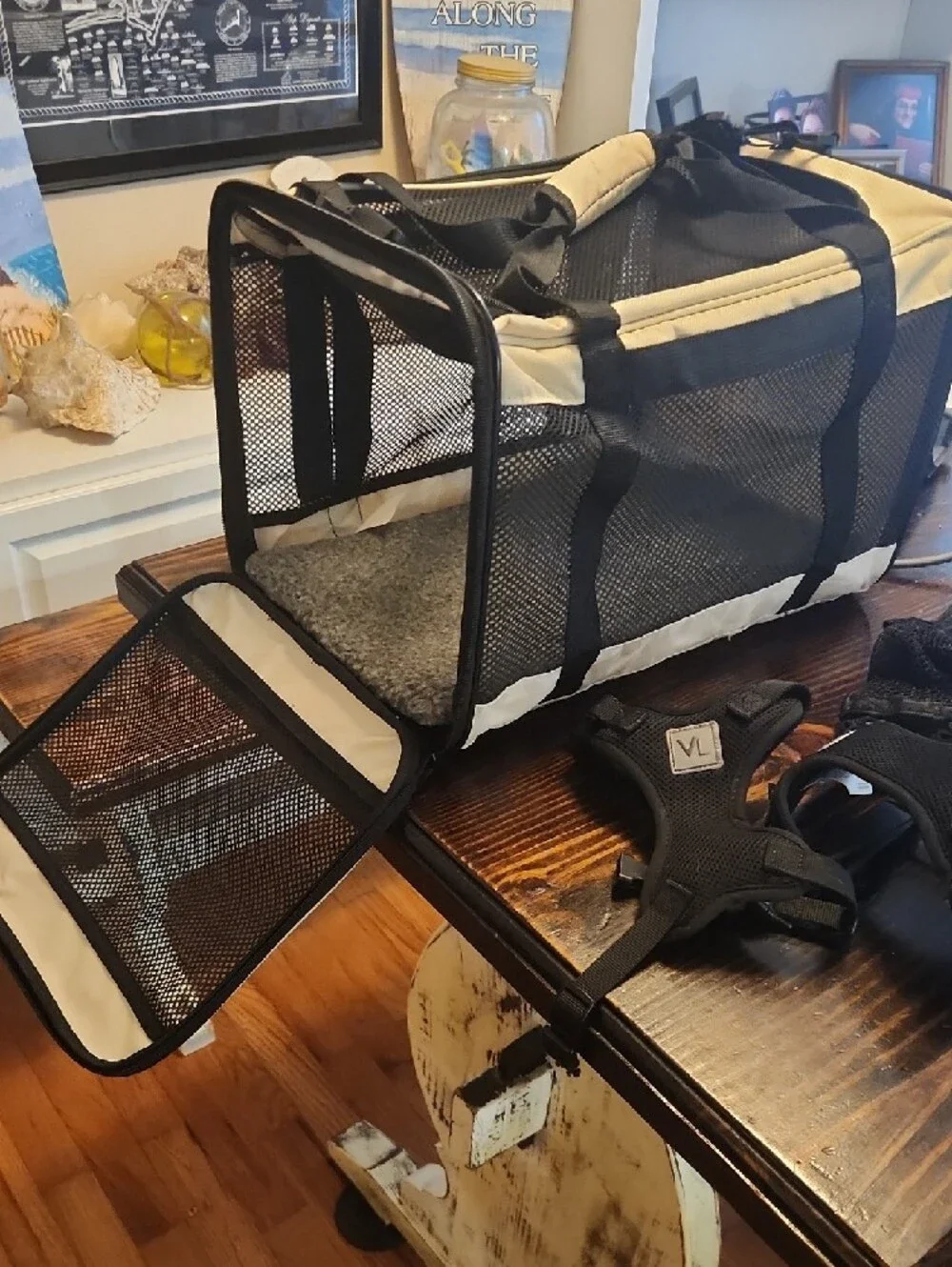 Black and Cream Mesh Pet Carrier Tote